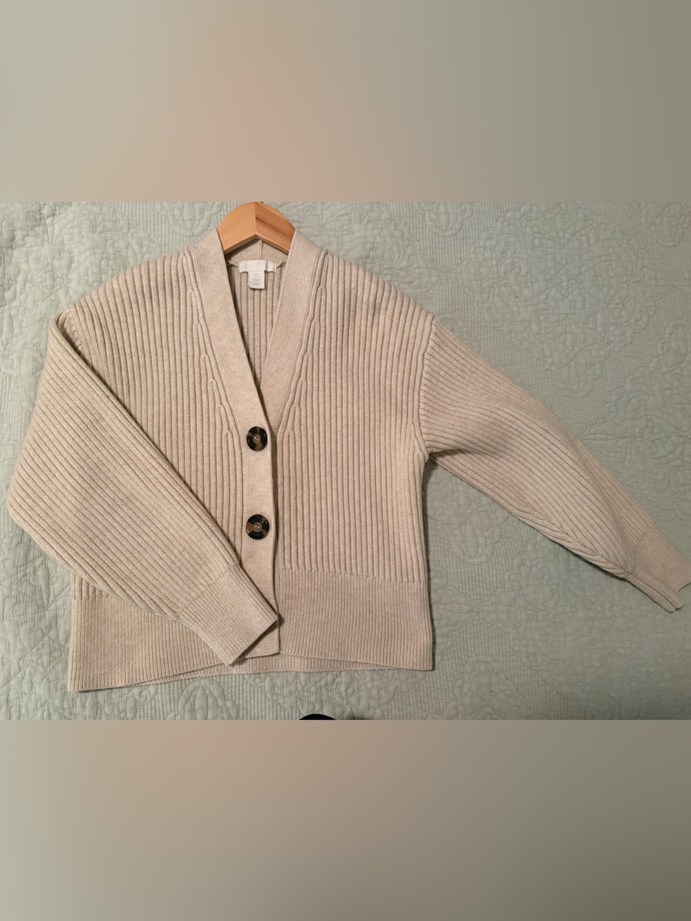 H&M Cream Ribbed V-Neck Button Cardigan
